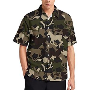 Mooie Camouflage Paard Hawaiiaanse Shirt Voor Mannen Zomer Strand Casual Korte Mouw Button Down Shirts met Zak