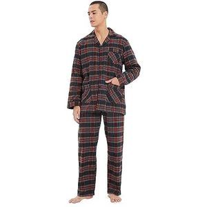 Paar flanellen plaid pyjamaset, Heren grijsgroen en wit-rood geruit, 3XL