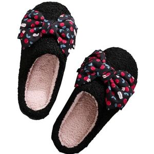 APVPOPOKGM Vrouwen Leuke Boog Slippers Cartoon Fuzzy Huis Slippers Indoor Memory Foam Bont Gevoerd Gezellig Thuis Winter Schoenen, Zwart, 40 EU