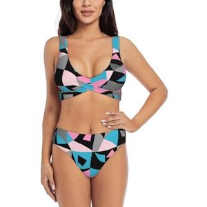 Zelinge Tank-bikinitop met hoog getailleerd onderdeel, sportief, 2-delig badpak, hoog getailleerd, S-XXL, Kleurrijke geometrische abstracte patroon, S