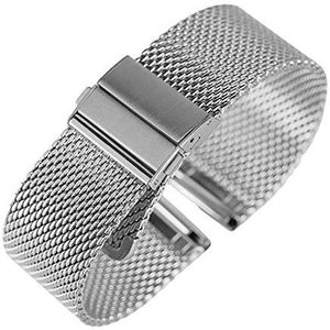 Vervangende horlogebandjes Horlogeband Zwart/Zilver/Rose Gouden 18 mm/20 mm/22 mm Horlogeband Mesh roestvrijstalen band Vouwsluiting Horloges Vervangende armband Armband (Kleur: Zilver, Maat: 20 mm) (