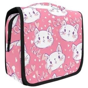 Roze Katten Stickers Cartoon Opknoping Opvouwbare Toilettas Make-up Reizen Organizer Tassen Case voor Vrouwen Meisjes Badkamer
