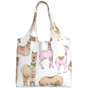 YIFEIWSHH Alpaca extra grote capaciteit schouder canvas tas voor winkelen reizen dagelijks gebruik, Zwart, Eén maat