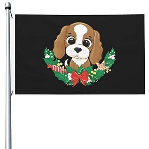 Tuin Vlag Leuke Hond En Kerst Krans Outdoor/Indoor Vlag Grappige Strand Vlaggen Lichtgewicht Huis Tuin Vlag, Voor Tuin, Activiteiten, 90x150cm