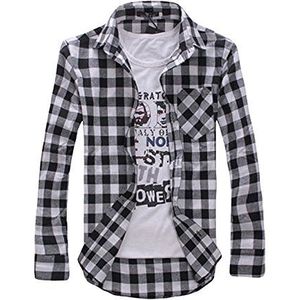 Bestgift heren hemd slim geruit super modern super kwaliteit zwart M