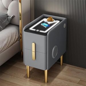 Slim nachtkastje met driekleurige LED-tent Nachtkastje met draadloze oplaadfunctie, nachtkastje met USB-oplaadpoort, nachtkastje met vingerafdrukslot (Color : Light Gray, Size : 35cm)