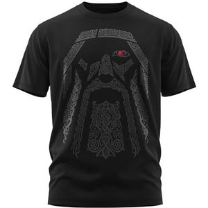 NORTH - Odin Noorse God Viking T-shirt Heren - Valhalla Shirt Viking Runen Script Oud Noors Valhalla Shirt Raven - Geschenken voor Mannen, Kleur:Zwart/Bloedrood, Maat:L