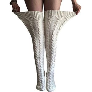SYT-MD Dames Kniekousen, Kabel Gebreide Lange Kous Vrouwen Dij Hoge Boot Sokken Winter Sokken Over Knie Beenwarmers (Color : White, Size : One Size)