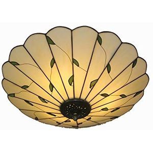 Skyweel 16 Inch Vintage Leaf Tiffany Style Ceiling Light Stained Glass Ceiling Lamp Flush Mount Ceiling Lighting Fixtures Lamps (40CM Leaf A)