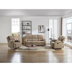 Vente-unique - Relax-zitbank 3 personen en relax-fauteuil in taupe microvezel BRODY