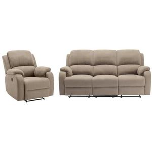 Vente-unique - Relax-zitbank 3 personen en relax-fauteuil in taupe microvezel BRODY