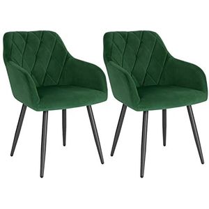 WOLTU eetkamerstoelen, woonkamer fauteuil, Scandinavische stoel, fluwelen keukenstoel, gestoffeerde zitting met armleuningen en rugleuning, metalen poten, donkergroen, BH352dgn-2