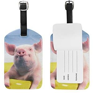 AJINGA Pig Rubber Ring Grappige Bagage Tag Reizen ID Label Leer voor Bagage Koffer Draagtas Id 1 Stuk