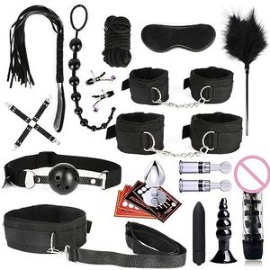 22 Pieces Kit | SM Bondage Sets | Restraint Kits for Women and Couples | Bed Restraints Sex Toys | BDSM Adult Games | Cuffs Nipple Clamps Blindfold Spanking Paddle (Black)