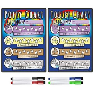 TMS Potty Training Grafiek en Toilet Reward Chart voor kinderen - Droog Veeg Magneet met kleur-in-sterren en 4 magnetische droogwispennen voor peuters, kinderen, jongens, meisjes (regenboog, A5 potje en toiletgrafiek)