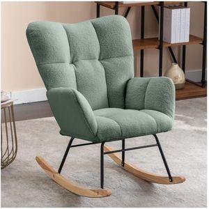 Schommelstoel Teddy gestoffeerde schommelstoel met hoge rugleuning Fauteuil for woonkamer Slaapkamer Kantoor Zwart(Olive Green)