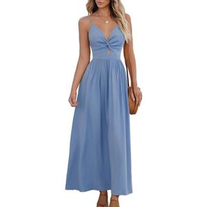 Chiffon baljurken voor dames, mouwloos, bruidsmeisjesjurken voor bruiloft, cocktailjurk, grote maten, Blauw, 32