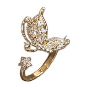 Ringen Trendy luxe vrouwen trouwringen kubieke zirkonia oogverblindende belofte ring gelijke bruiloft sieraden 925 Sterling Zilver Ring (Color : RG-22J, Size : Light Yellow Gold Color)