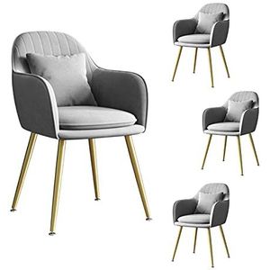 GEIRONV Fluwelen metalen benen dining stoel set van 4, for woonkamer slaapkamer appartement lounge stoel met kussensleun Eetstoelen (Color : Gris)