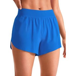 CRZ YOGA Women's High Waisted Running Shorts - Side Split Quick Dry Sports Shorts Lichtgewicht Gym Shorts met voering Fonkelend blauw XL