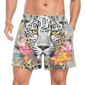 Art Leopard Animal Flower Zwembroek voor heren, sneldrogend, met zakken, Leuke mode, XL