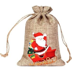 Jute zakken, jute tassen kerst linnen jute trekkoord tas kerstman sneeuwpop eland geschenkzakjes sieraden snoep opslag verpakkingszakken (kleur: F, maat: andere)