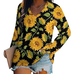 Zonnebloemen T-shirts voor dames, lange mouwen, V-hals, herfst, tops, trui, tuniek, T-shirt voor leggings