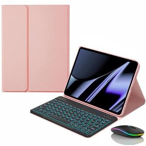 Toetsenbordhoes voor Lenovo Tab P11 5G / P11 Plus 11"" 2021 (TB-J606F/J607/J606L/J616F), Magnetisch Afneembaar Draadloos Achtergrondverlichting Toetsenbord met Bluetooth Muis,Roze