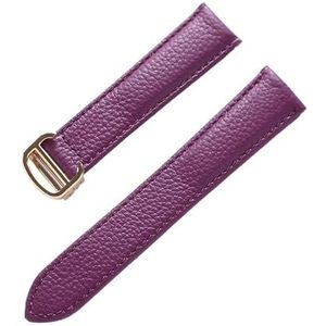 MENGKE Leren Band Lychee-patroon Zachte Lederen Horlogeband Compatibel Met Cartier Heren- En Damesband(Purple gold buckle,19mm)