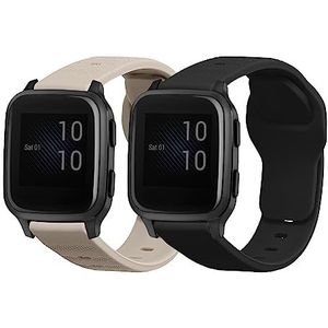 kwmobile 2x horlogebandjes compatibel met Garmin Venu Sq Music/Sq polsband - Bandjes voor activity tracker in mat zwart/beige
