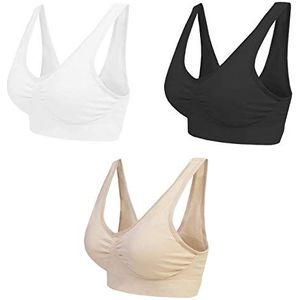 Boolavard® 3-delige set Comfort Sport Bra: wit, zwart en huidskleur.