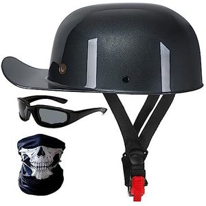 Motorcycle Half Helm,Baseball Cap Retro Open-Face Helm Voor Mannen Vrouwen met Riding Glasses Riding Vizier ECE Certified Half Shell Jet Motorbike Helm57-62cm