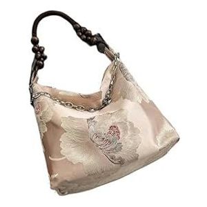 Handbags Embroidery Women'S Bucket Bag Silk Shoulder Handbag-Pink