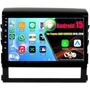 Android 15 Autoradio Voor Toyota LAND CRUISER 2016-2018 met Draadloze Carplay Android Auto, 9 Inch Autoscherm Soporta Bluetooth WIFI GPS FM/RDS(8Core(8+128GB))