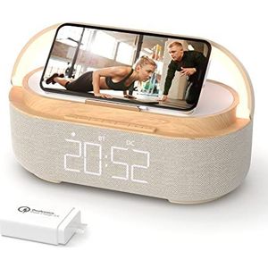 Colsur - Digitale Wekkerradio - Draadloze Oplader - Bluetooth-luidspreker - Slimme Wekker - Nachtlampje - Dimbaar LED-display
