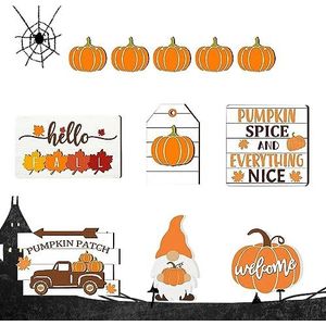 Fall Tiered Dienblad Decoraties Set - Houten Tafelblad Borden Herfst Tafel Decor 7 St - Thanksgiving tafel middelpunt, oogst decoratieve dienbladen, herfstoogst houtblokken voor tafel Youding