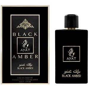 Eau de Parfum Black Amber Attar van Dubai voor heren, een houtachtige geur, patchoeli, sandelhout, vanille en vetiver