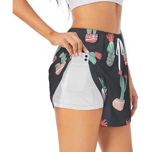YJxoZH Cactus 1 Print Atletische Yoga Shorts Hoge Taille Running Shorts Workout Gym Casual Shorts, Wit, M