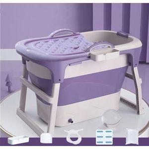 Portable Folding Bathtub for Adults, Large Capacity Soaking Tub with Collapsible Legs (Purple with cover)