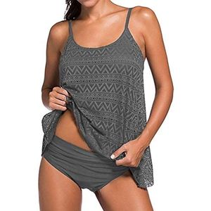 Sucor Sportieve tankini voor dames, mesh, tweedelig badpak, elegant badpak, beachwear met bikinislip, plus size, grijs, 3XL
