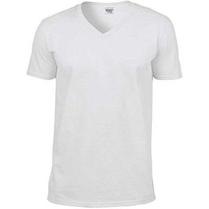 GILDAN Heren Soft Style V-hals T-shirt, Kleur: wit, XL