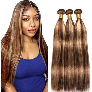 Tuheerst Straight Human Hair Bundles P427 Highlight Blonde Real Hair Human Hair Extensions Sew in Hair Extension 3 Bundles Double Weft Remy Hair Low Shedding for Woman 30 30 30 Inch