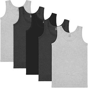 BRUBAKER 5-Pack Heren Tank Top Klassiek Onderhemd - Hoge Kwaliteit Katoen (Glad) - Extra Lang - 1x Zwart, 2x Antraciet, 2x Lichtgrijs - M