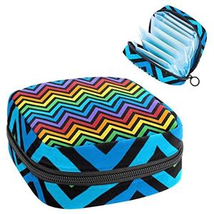 Maandverband Opbergtas,Draagbare maandverband Opbergzak,Kleurrijke Zig Zag Wave Pattern, Meerkleurig, 4.7x6.6x6.6 in/12x17x17 cm
