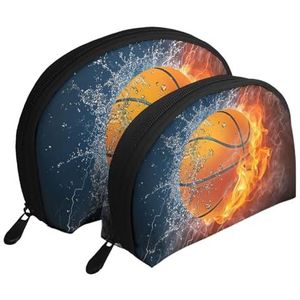 Make-uptas, cosmetische reistas, 2 stuks, draagbare clutch pouch-set, organizer voor basketbal in water en vuur, zoals afgebeeld, Eén maat