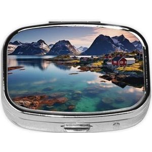 Kleine pillendoos draagbare pillendoosje 2 compartimenten metalen pillenhouder organisator schattige Noorse eilanden reizen pillendoos voor portemonnee zak