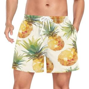 Wzzzsun Art Pineapple Fruits Zwembroek voor heren, boardshorts, sneldrogende kofferbak met zakken, Leuke mode, S