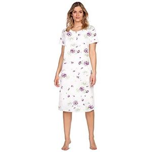 e.FEMME® Dames nachthemd JANA 1019 korte mouwen, 100% katoen, wit/aubergine, 50