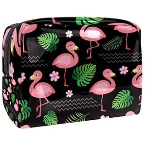 Cosmetische Tassen voor Portemonnee Roze Flamingo Zomer Palm Bladeren Make-up Organizer voor Vrouwen Reizen Handtas Toilettas