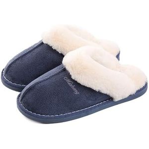 Misolin Slippers Dames Warm Winter Slippers Nepbont Zacht Plat Pluche Pantoffels Antislip Outdoor/Indoor - met super kwaliteit,Blauw 004,36.5/38 EU